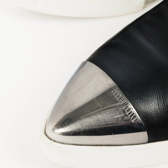 Miu Miu Black Metal-Cap-Toe Slip-On Sneakers - Picture 8 of 12